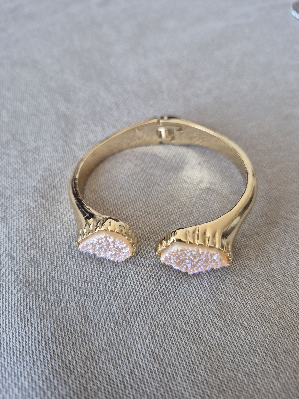 Gold-Tone Pink Crystal Open Cuff Bracelet